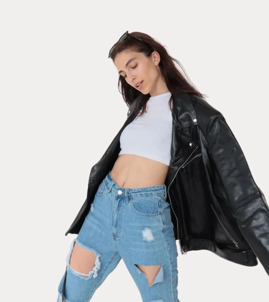 Sovanya Over-sized Women's Biker Leather Jacket