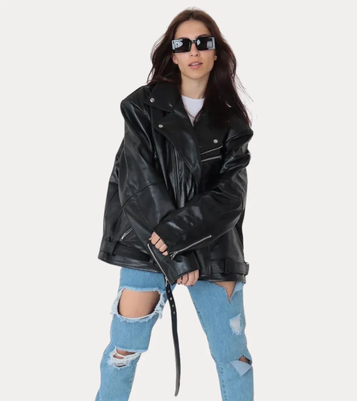 Sovanya Over-sized Women's Biker Leather Jacket