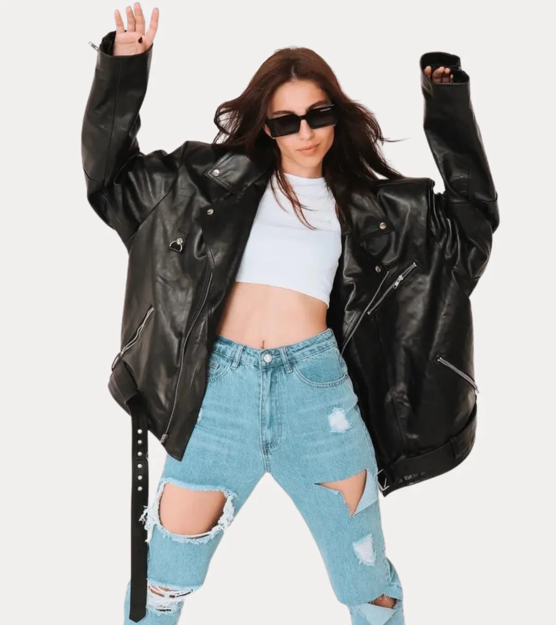 Sovanya Over-sized Women's Biker Leather Jacket
