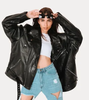 Sovanya Over-sized Women's Biker Leather Jacket