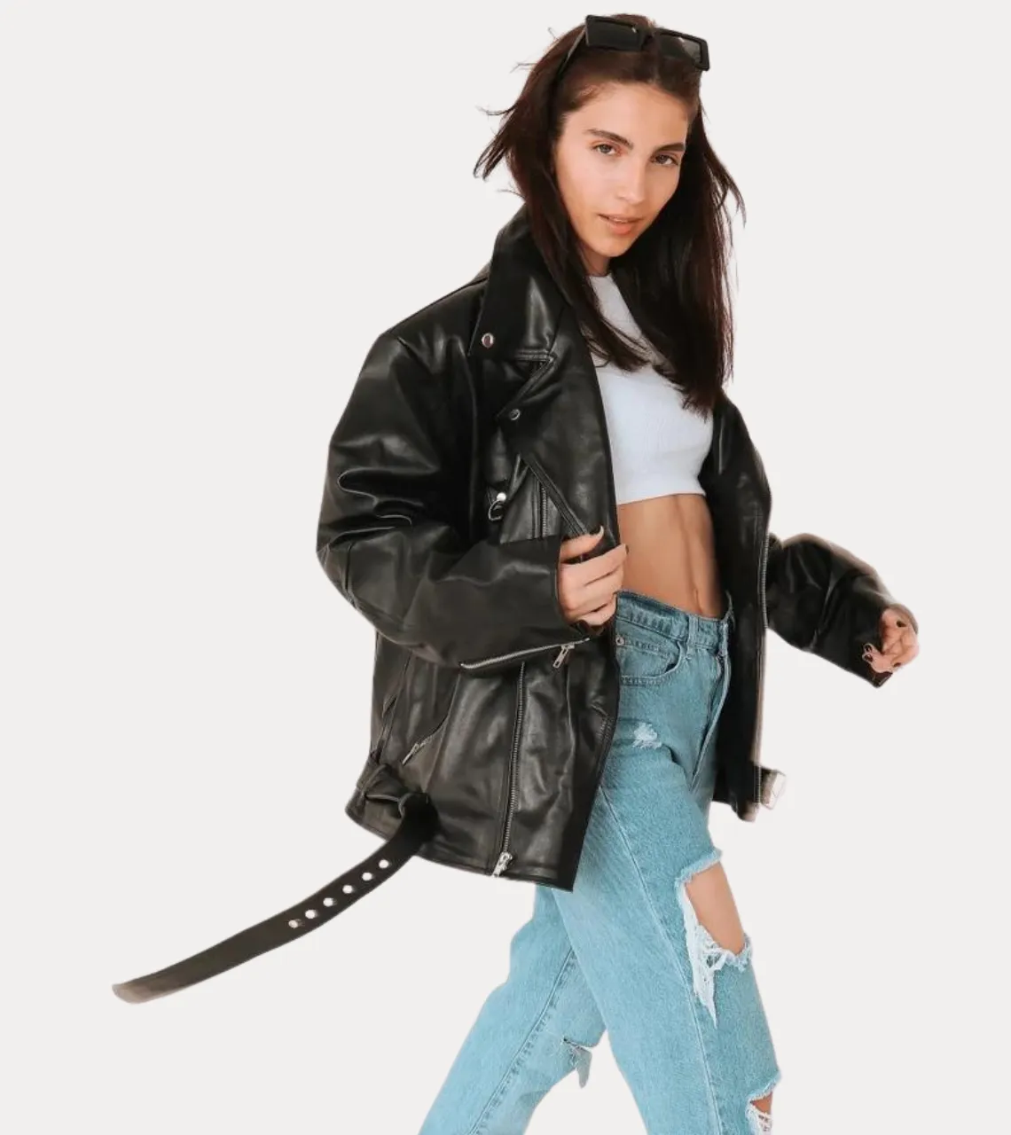 Sovanya Over-sized Women's Biker Leather Jacket