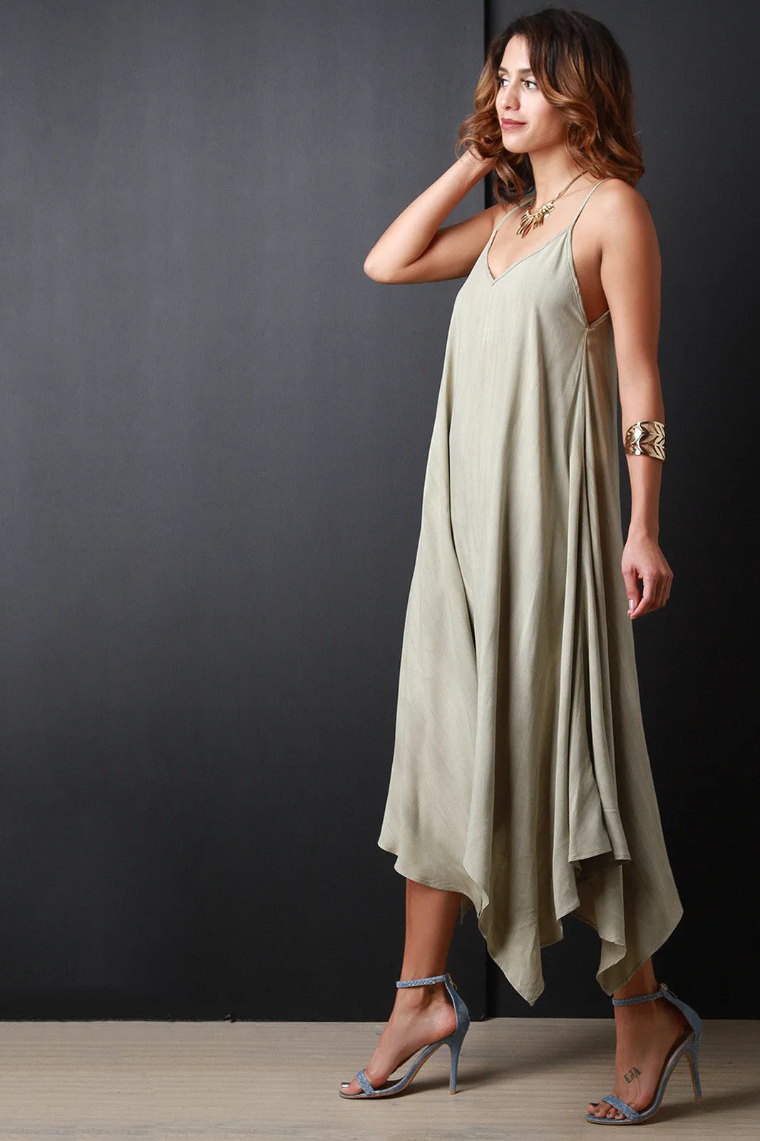 Spaghetti Strap Handkerchief Hem Shirt Dress