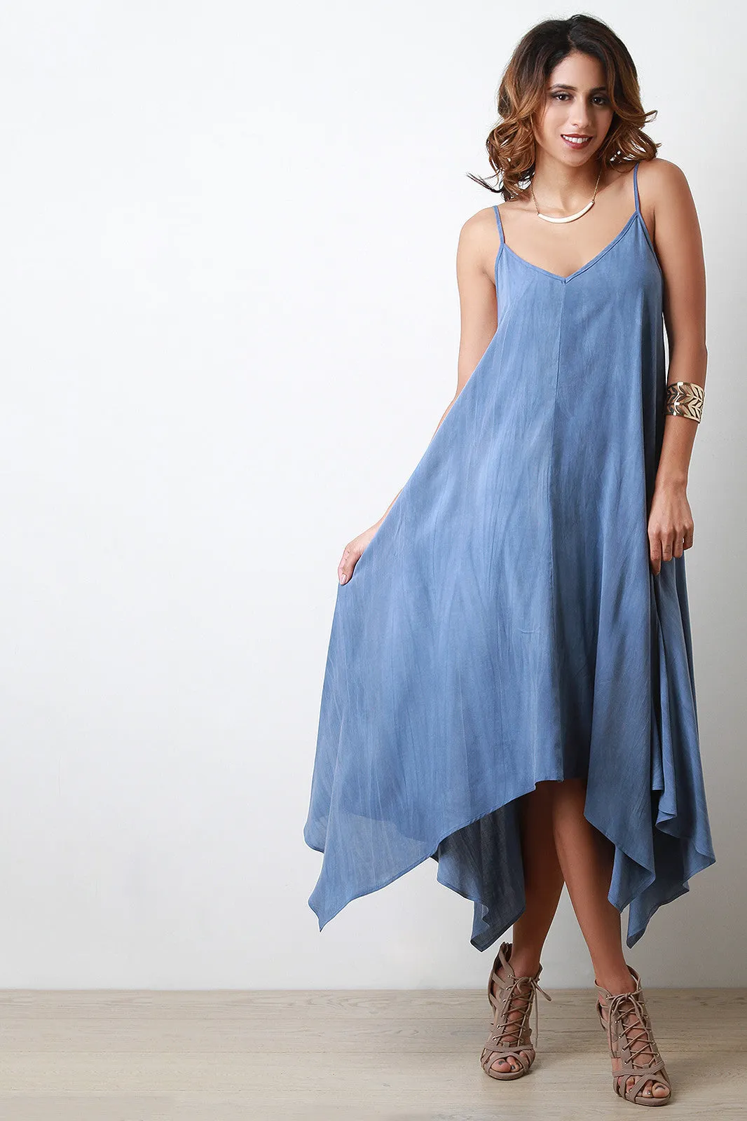 Spaghetti Strap Handkerchief Hem Shirt Dress