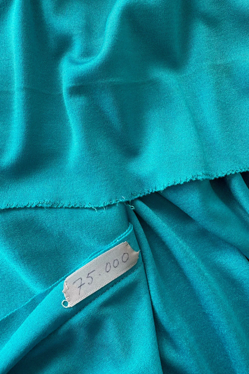 Spectacular Early 1970s Loris Azzaro Plunging Turquoise Silk Jersey w Open Rhinestone Rings