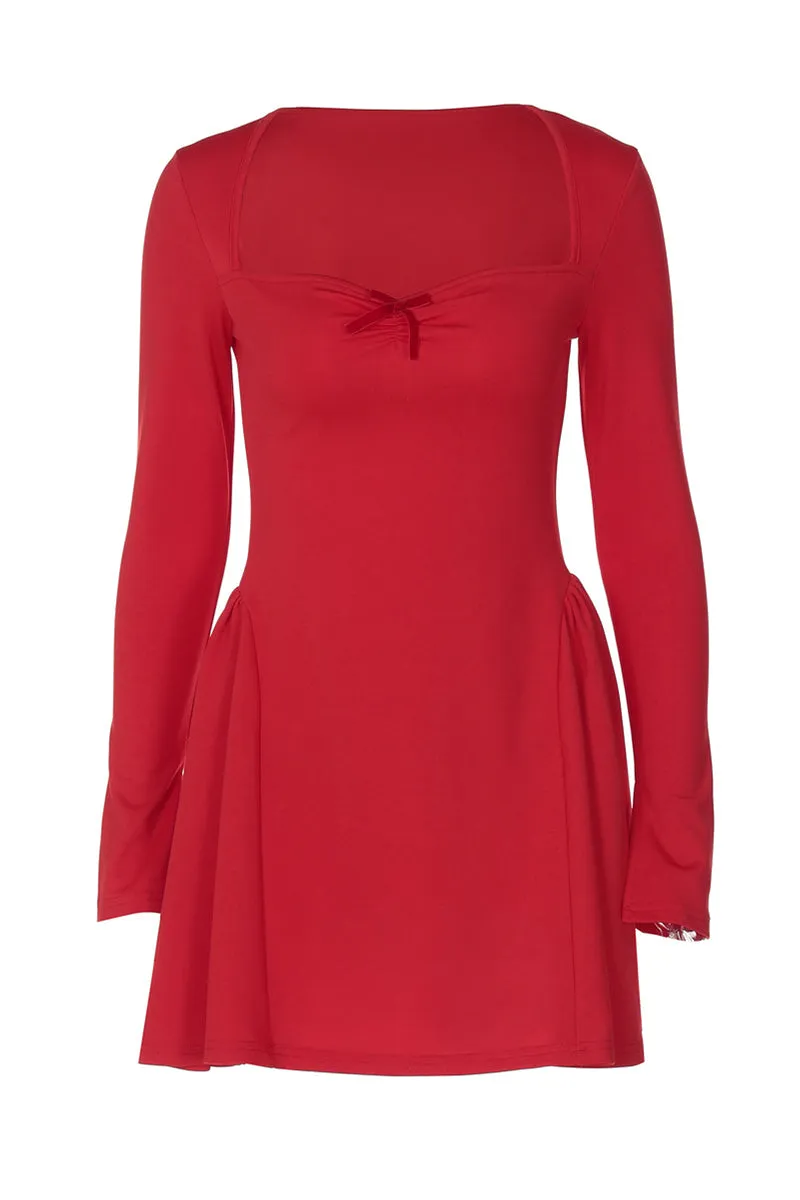 Square Neck Long Sleeve Mini Dress