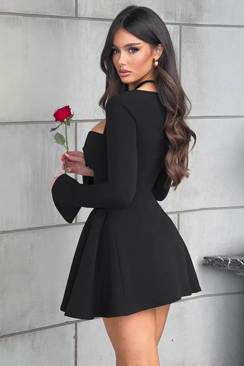 Square Neck Long Sleeve Mini Dress