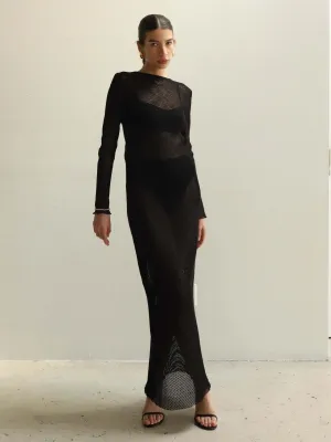 St. Agni Black Mesh Long Sleeve Dress