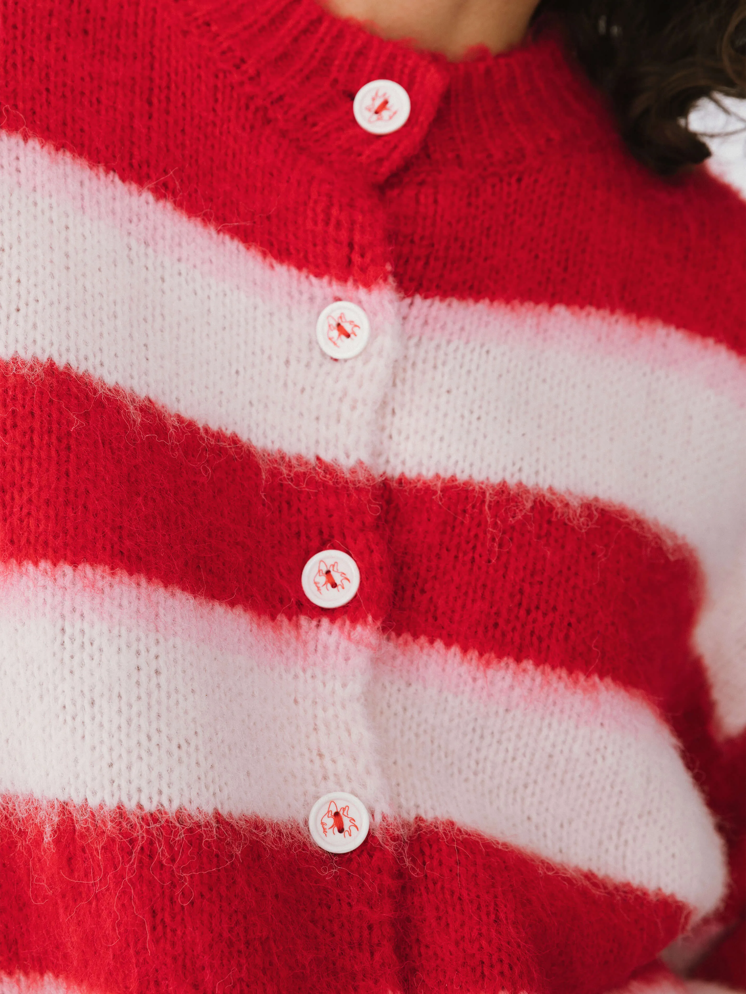 Striped Color Block Wool Knit Cardigan With Scarf