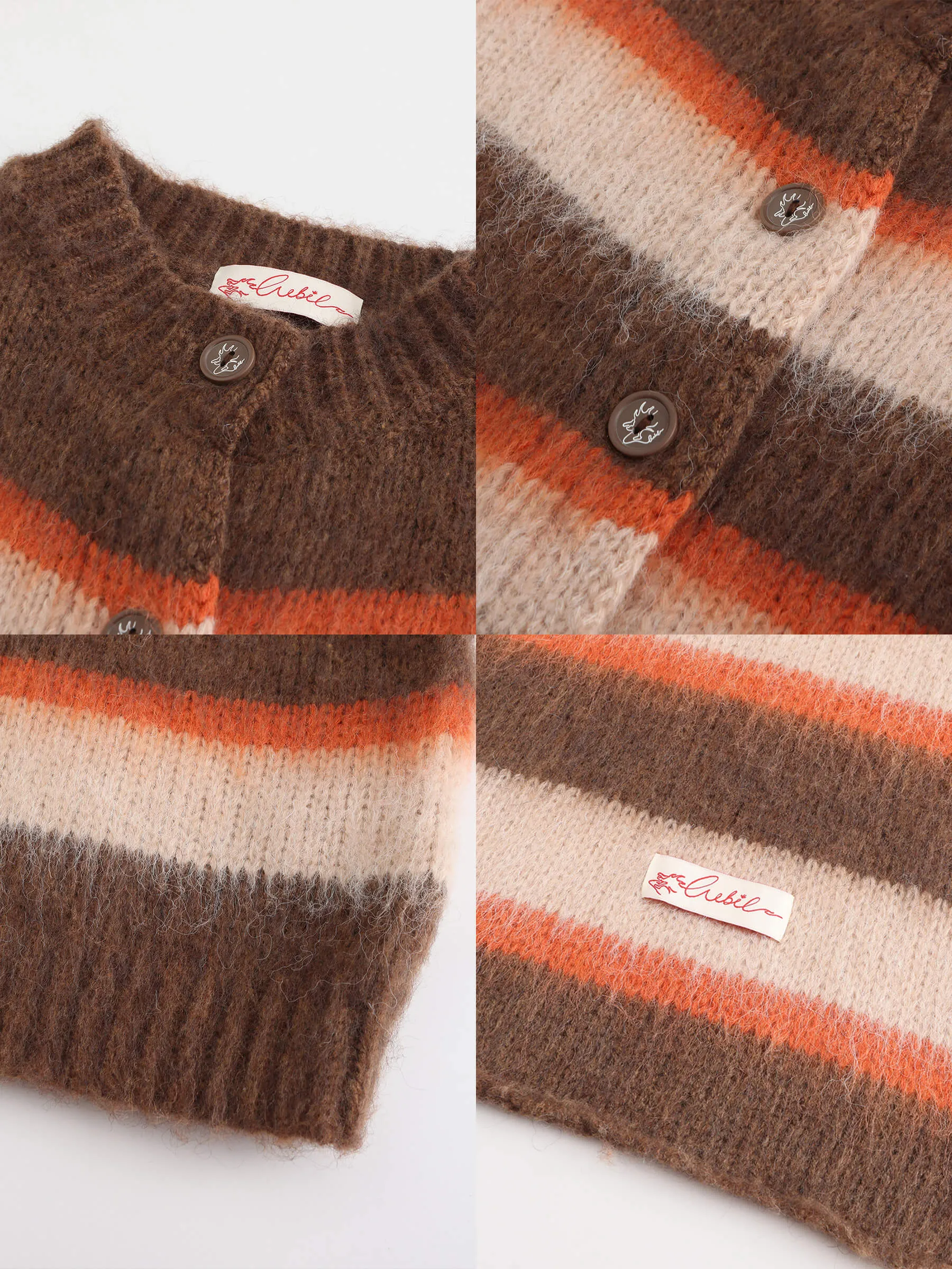 Striped Color Block Wool Knit Cardigan With Scarf