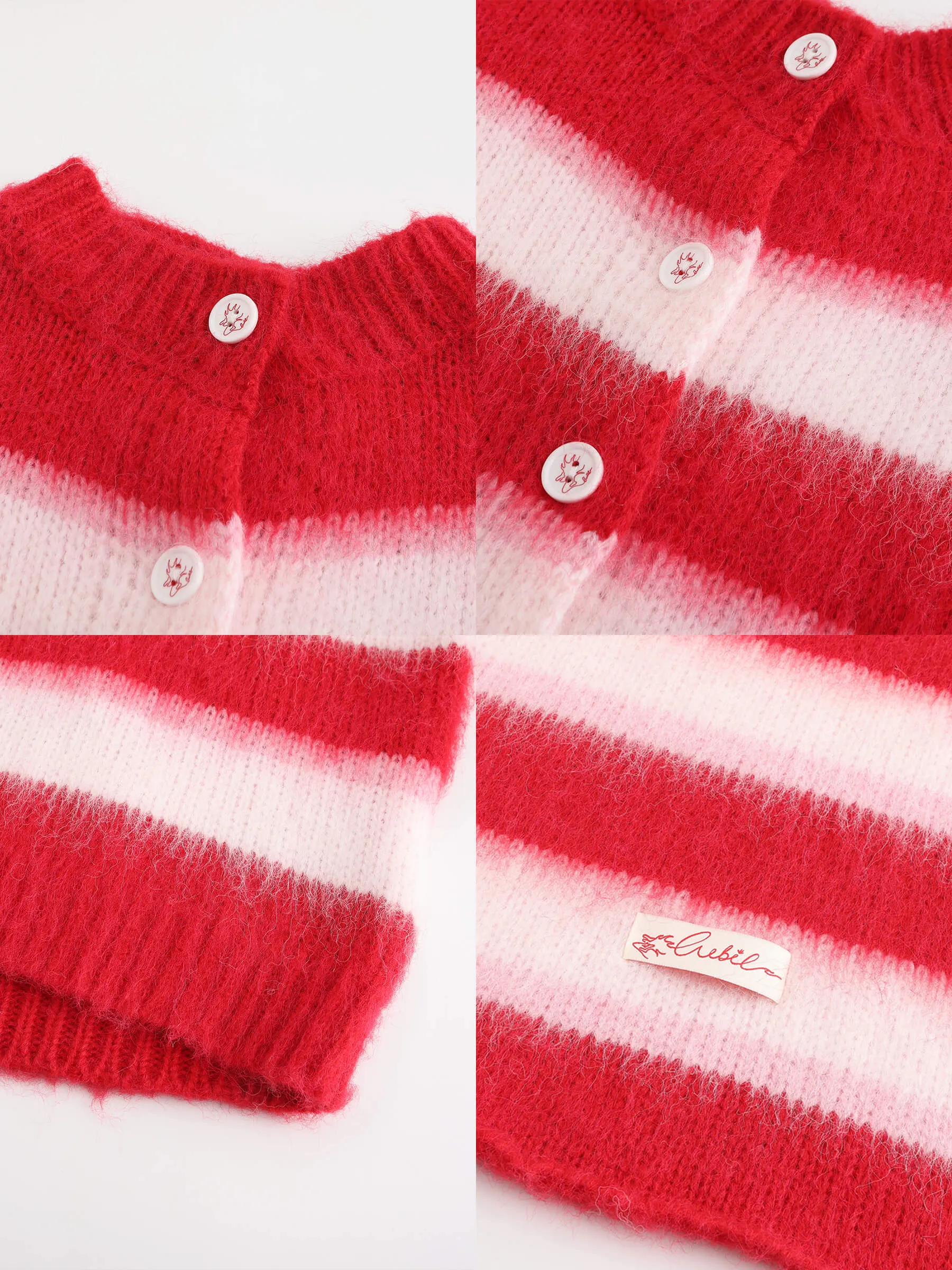 Striped Color Block Wool Knit Cardigan With Scarf