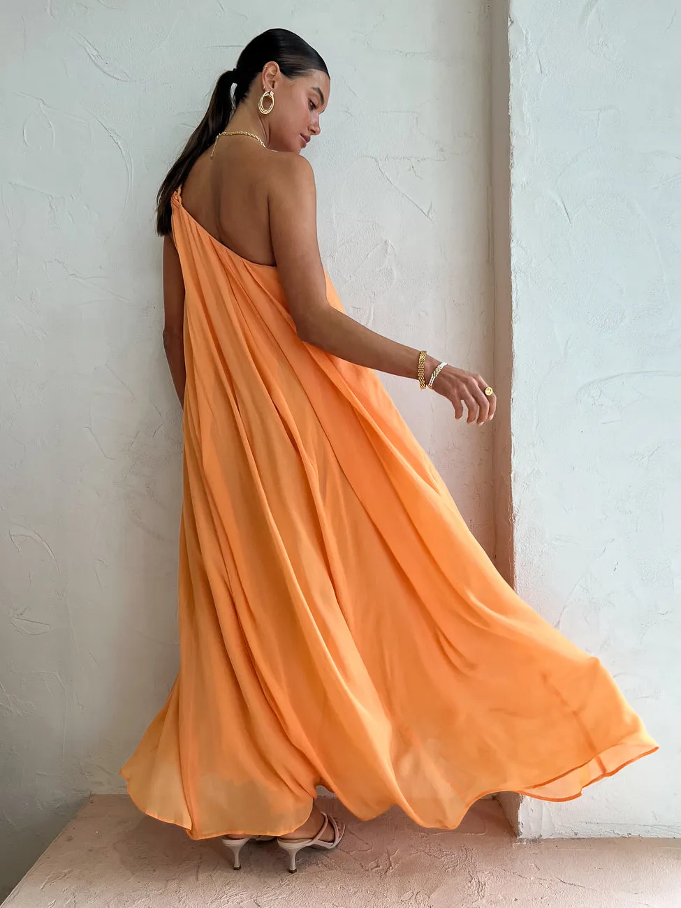 Suboo Aura One Shoulder Chain Maxi Dress in Melon