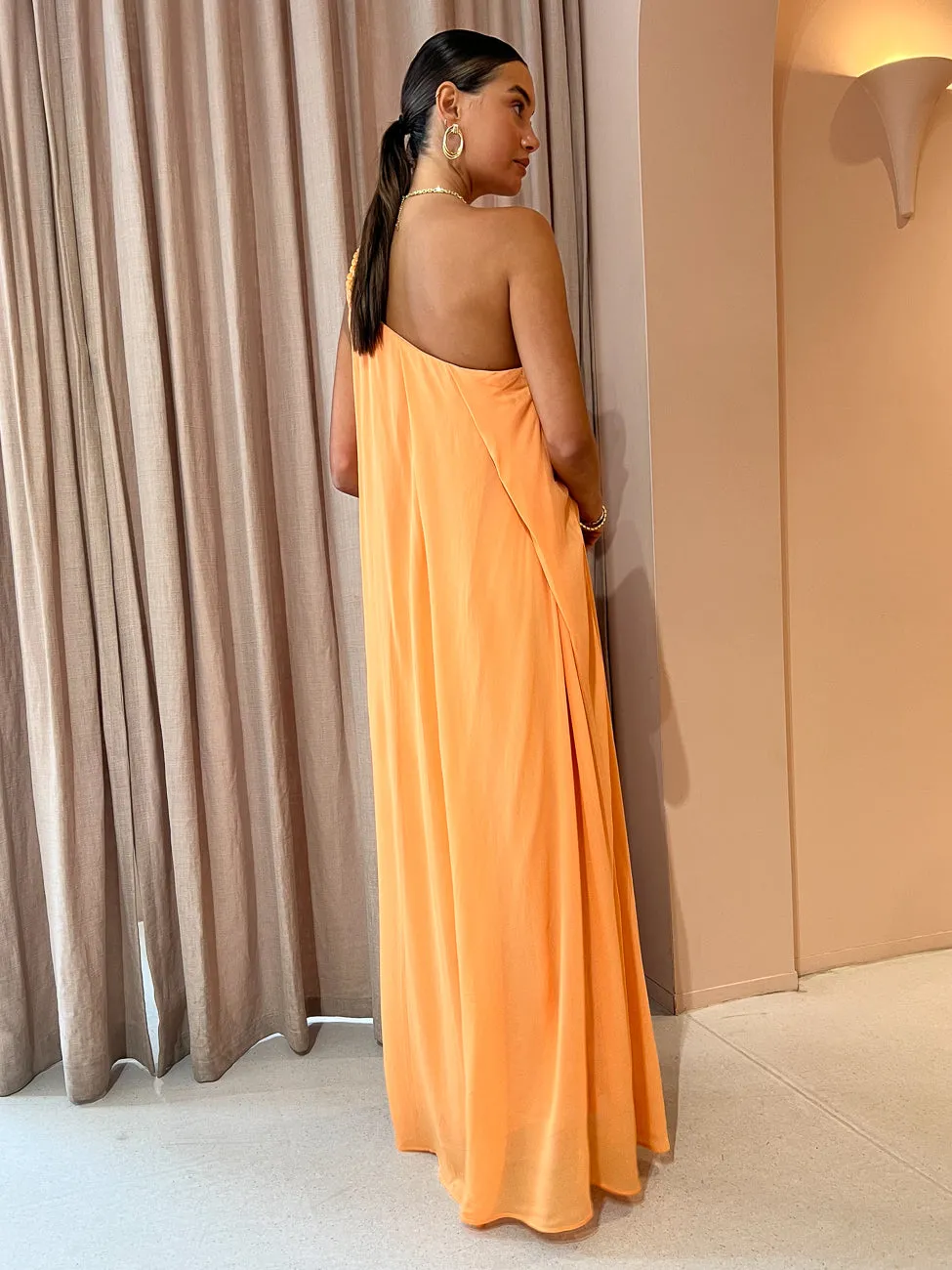 Suboo Aura One Shoulder Chain Maxi Dress in Melon