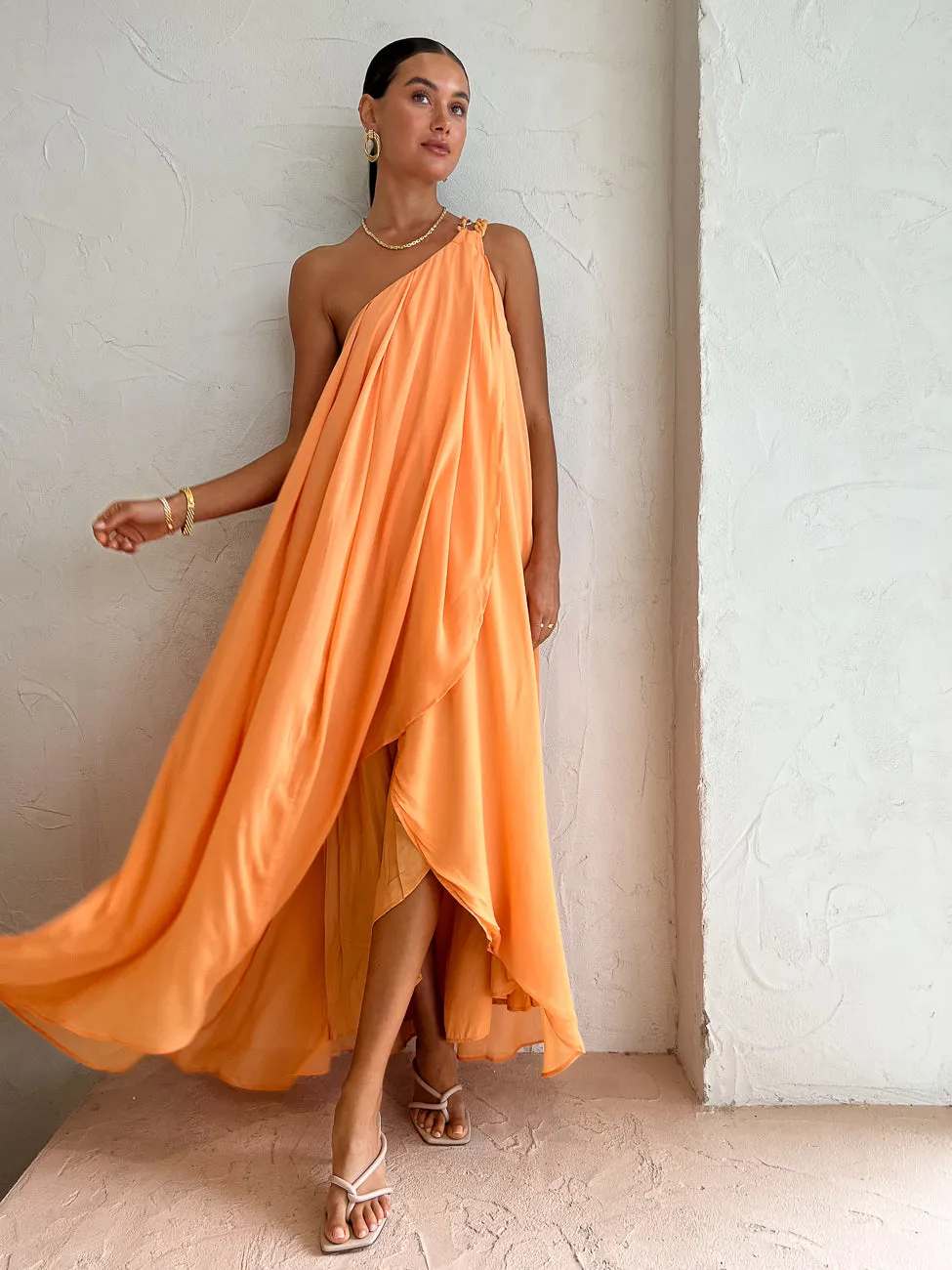 Suboo Aura One Shoulder Chain Maxi Dress in Melon
