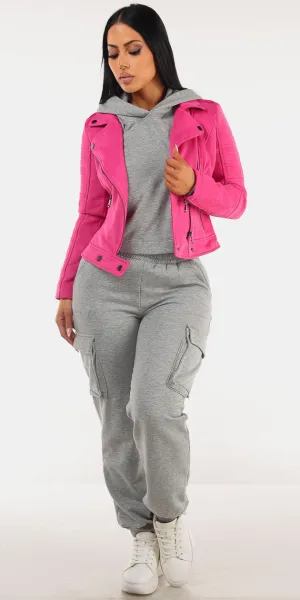 Suede Pullover Sweatpants Trio