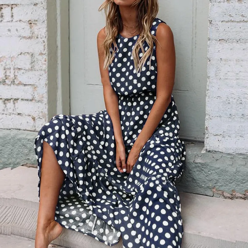 Summer Casual Women's Maxi Polka Dot Long Dress For Beach Party
