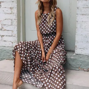 Summer Casual Women's Maxi Polka Dot Long Dress For Beach Party