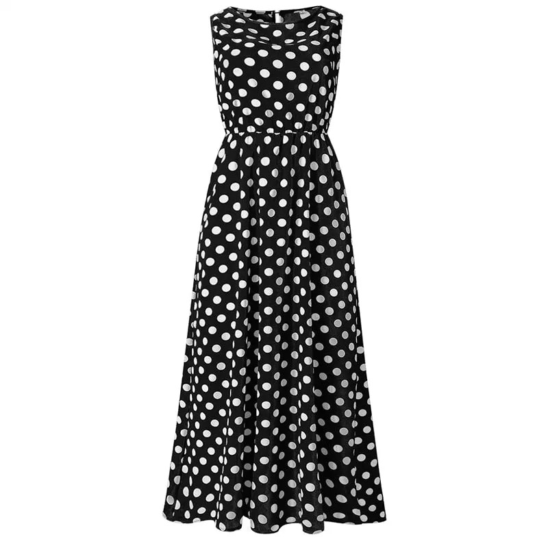 Summer Casual Women's Maxi Polka Dot Long Dress For Beach Party