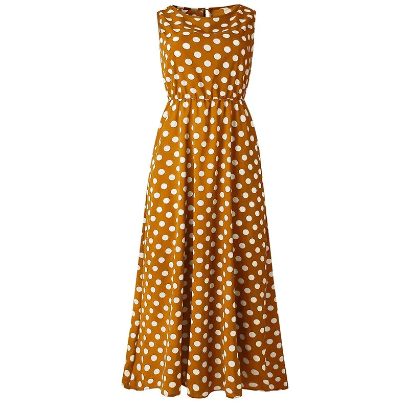 Summer Casual Women's Maxi Polka Dot Long Dress For Beach Party