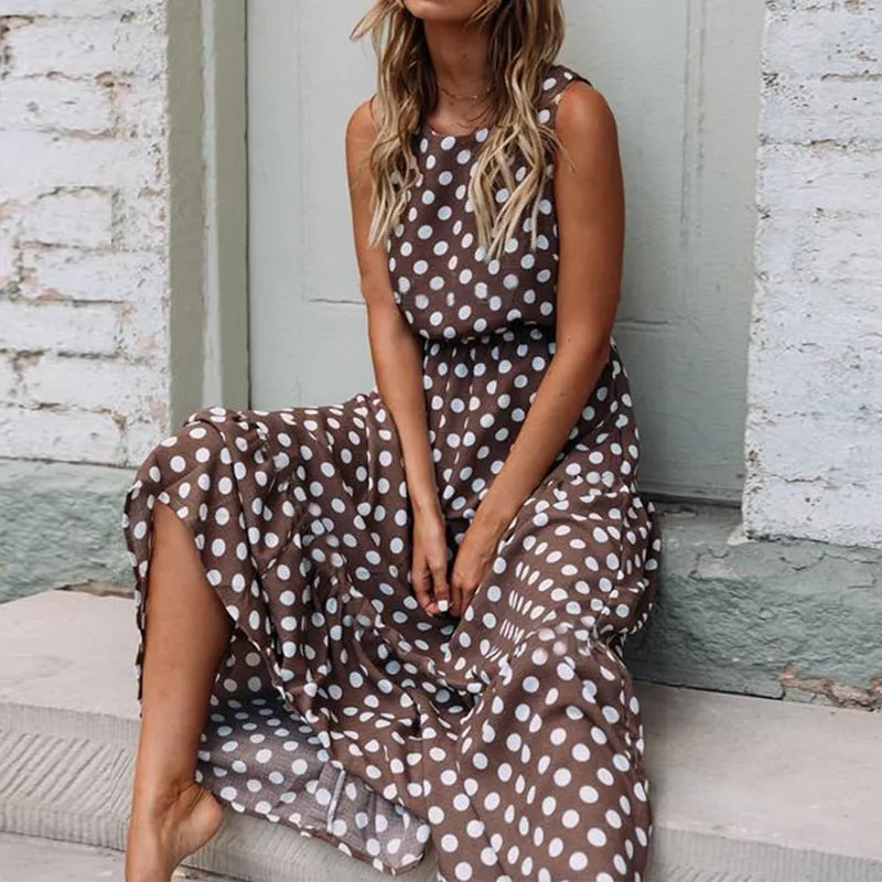 Summer Casual Women's Maxi Polka Dot Long Dress For Beach Party
