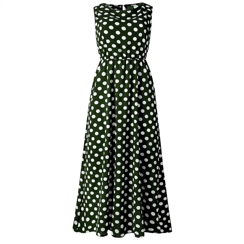Summer Casual Women's Maxi Polka Dot Long Dress For Beach Party