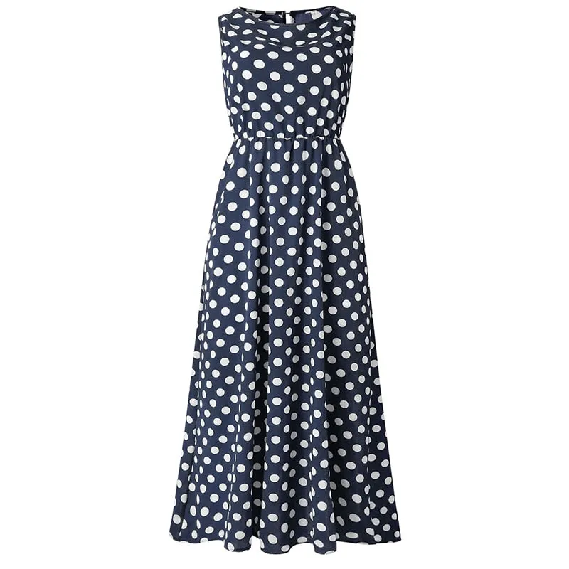 Summer Casual Women's Maxi Polka Dot Long Dress For Beach Party