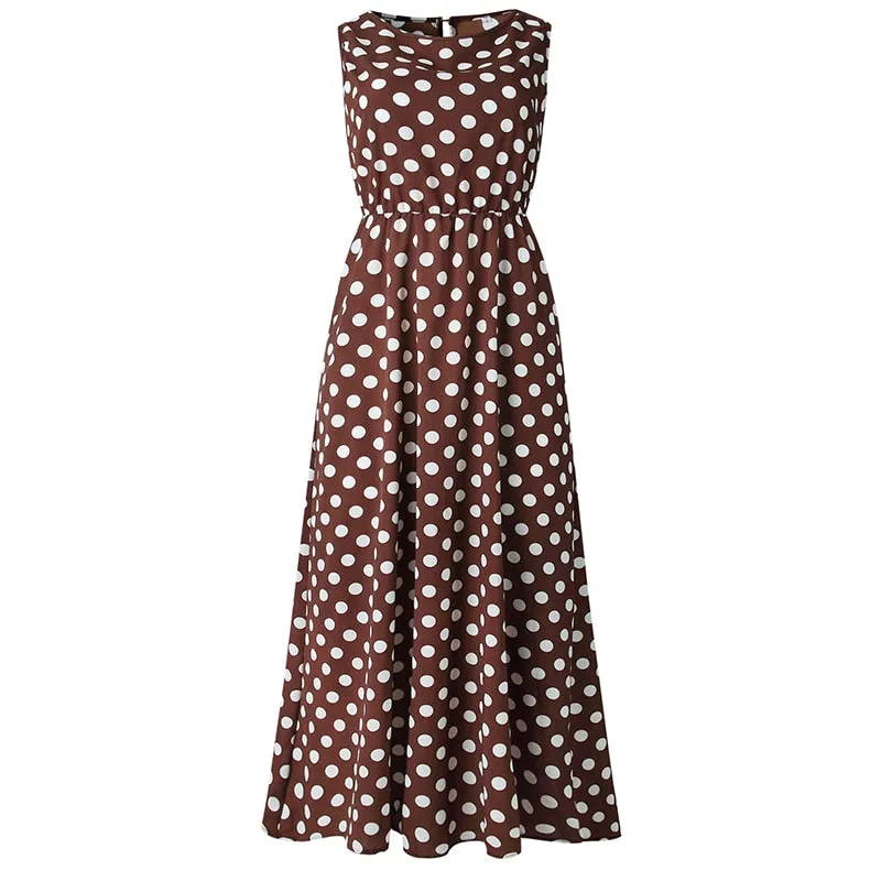 Summer Casual Women's Maxi Polka Dot Long Dress For Beach Party