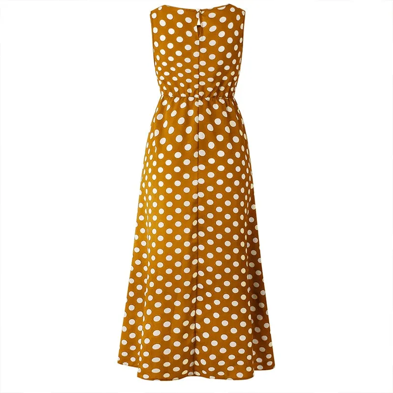 Summer Casual Women's Maxi Polka Dot Long Dress For Beach Party