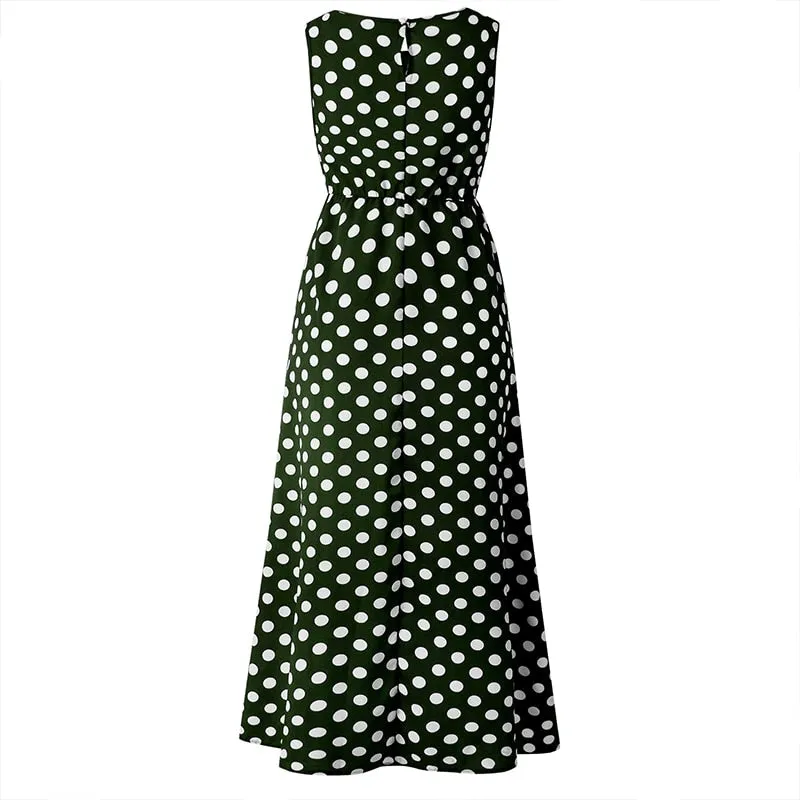 Summer Casual Women's Maxi Polka Dot Long Dress For Beach Party