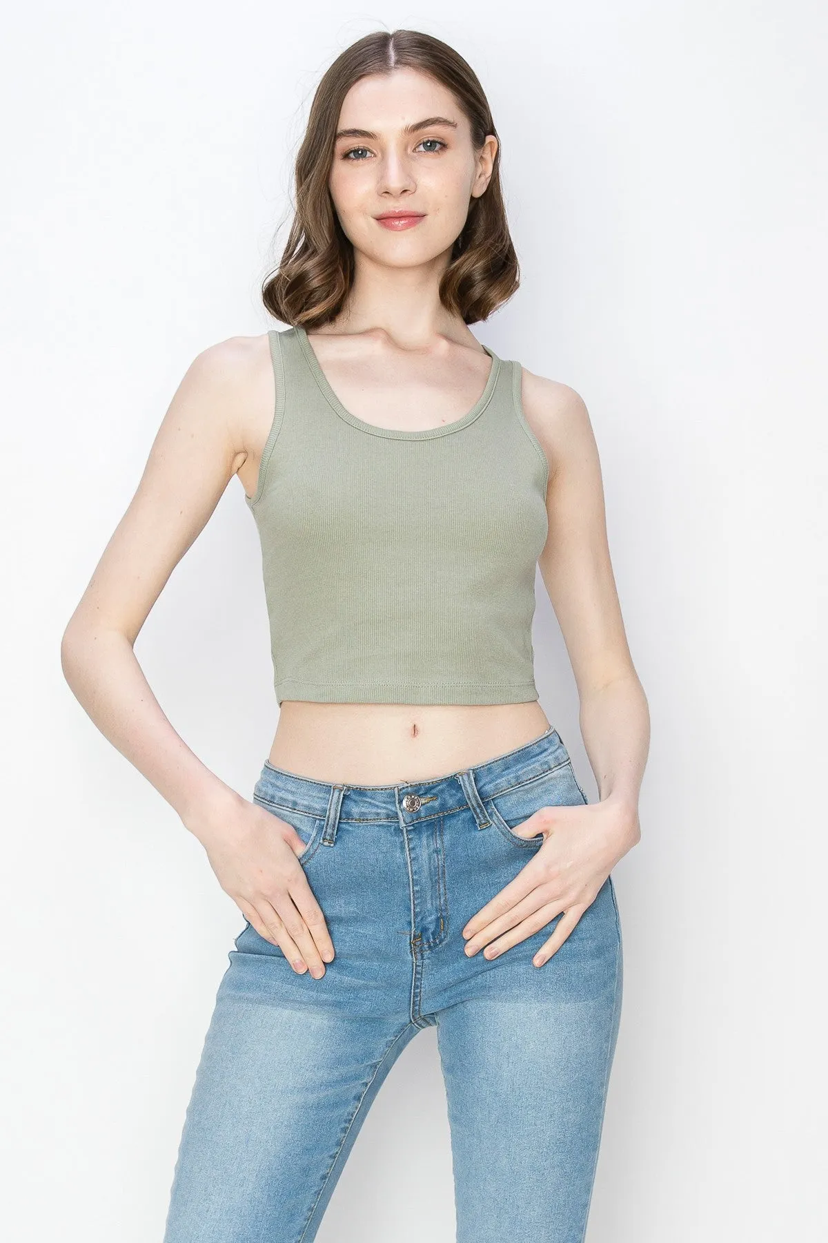 Surf World - Cropped Scoop Neck Ribbed Tank Top