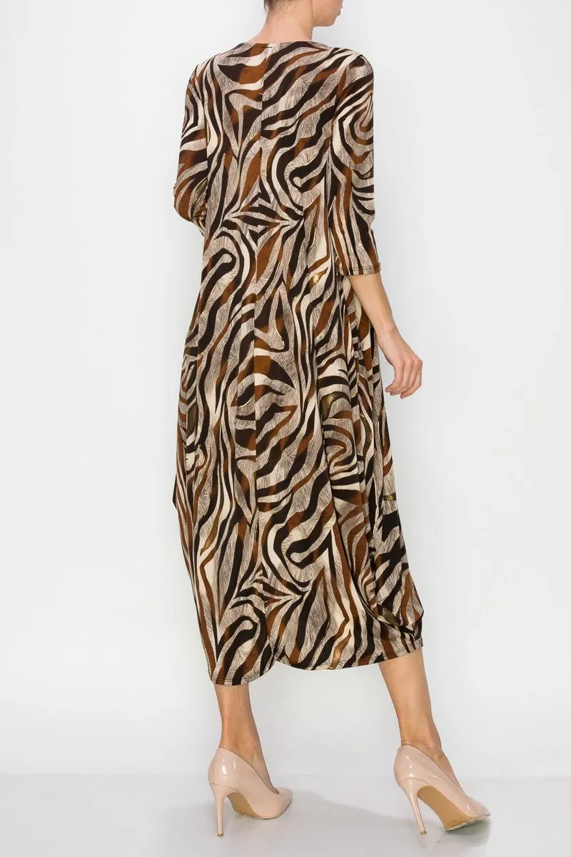 Swirly Mocha Print Maxi Dress
