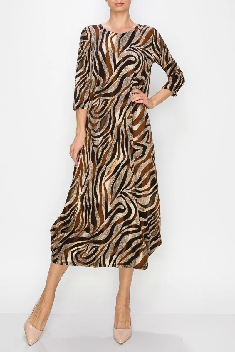 Swirly Mocha Print Maxi Dress