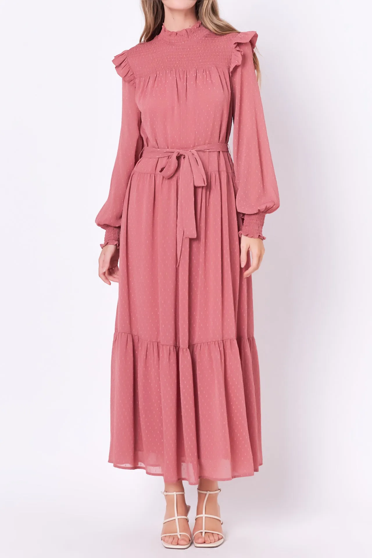 Swiss Dot Smocked Maxi Dress