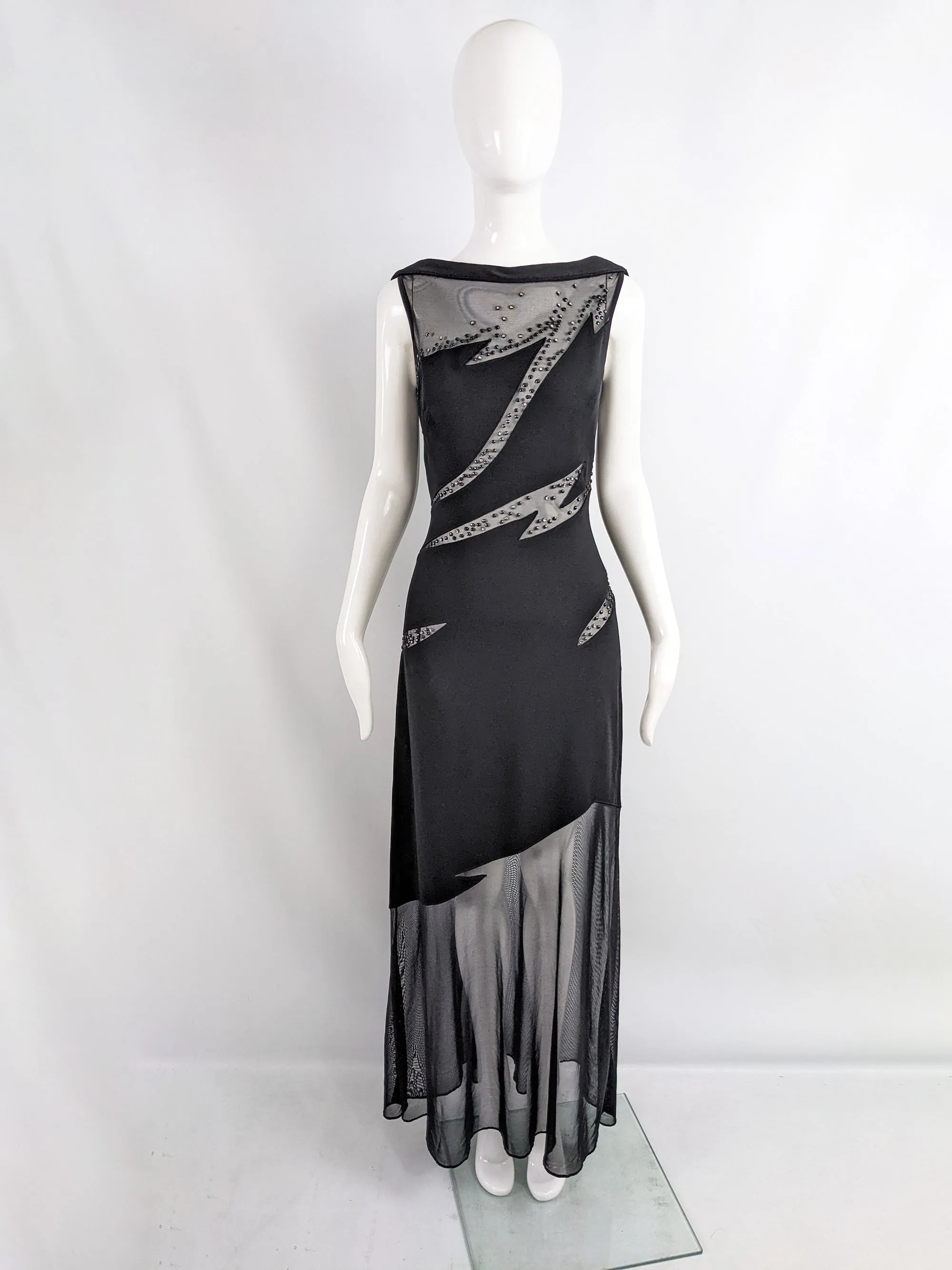 Tadashi Shoji Vintage Slashed Cut Out Evening Dress, 1990s