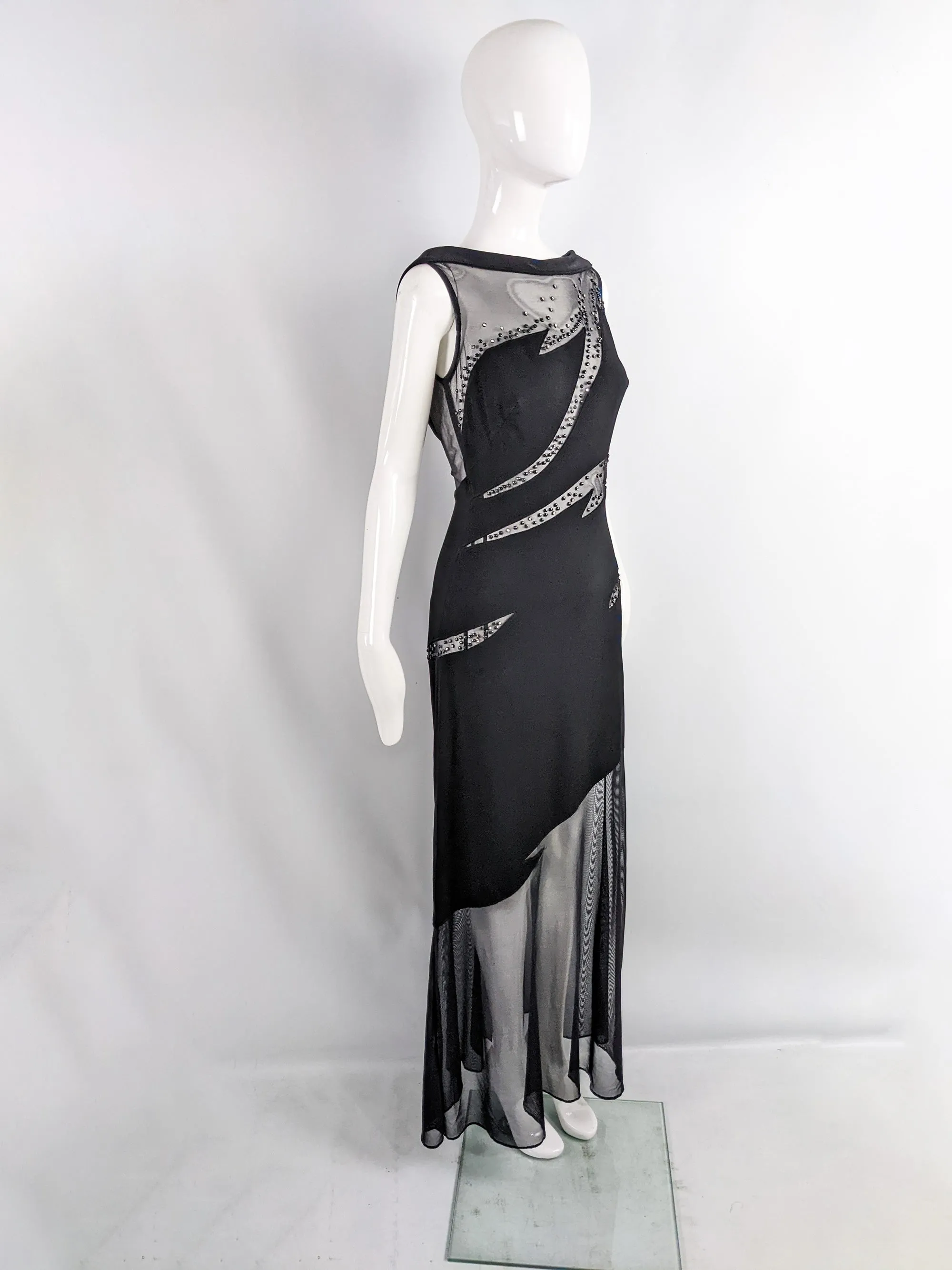 Tadashi Shoji Vintage Slashed Cut Out Evening Dress, 1990s