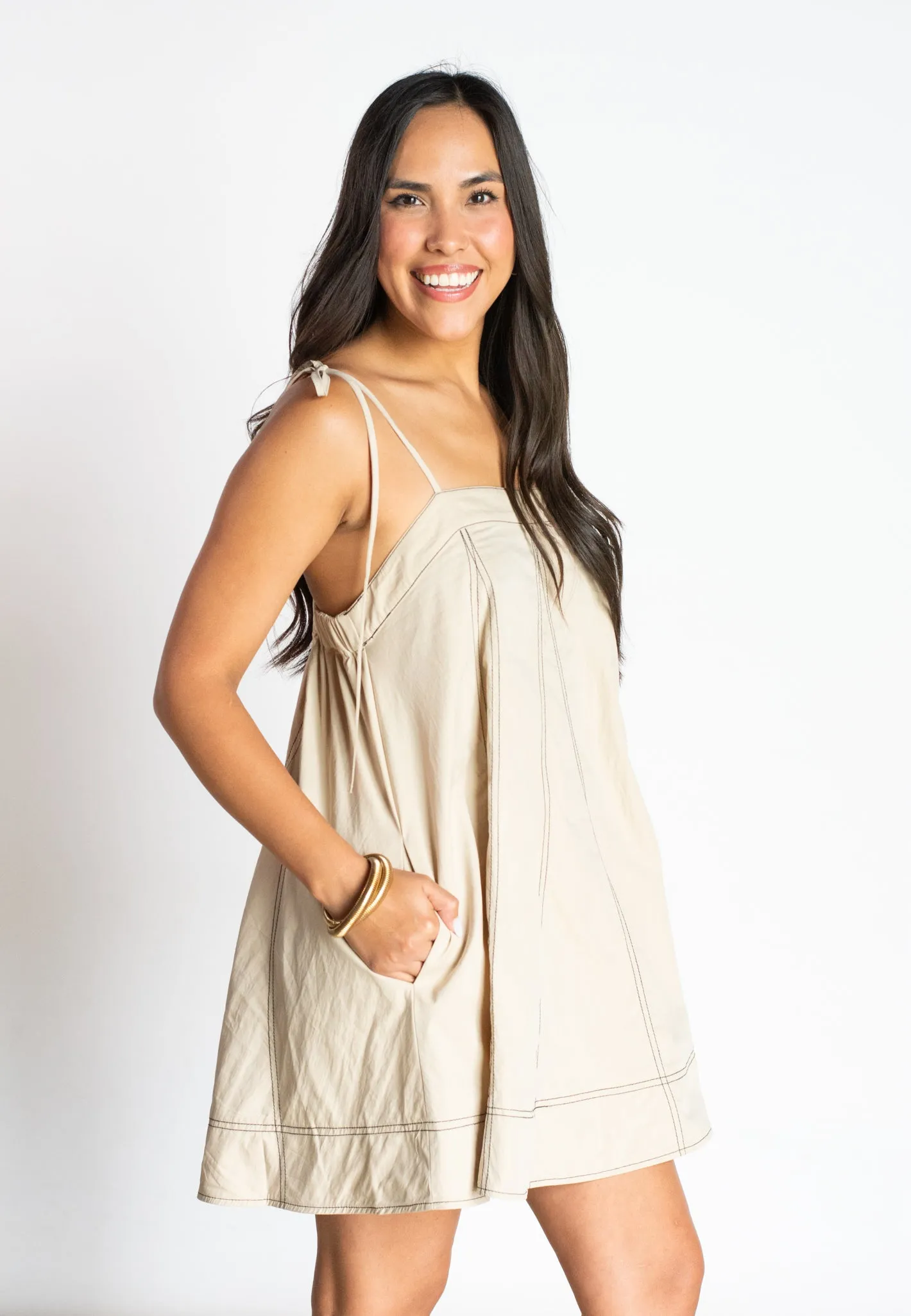 Take Me To Santa Fe Taupe Baby Doll Dress