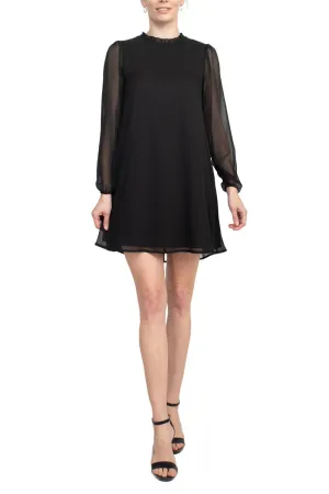 Tasha   Sophie Balloon Sleeve Ruffle Neck Keyhole Back Trapeze Chiffon Dress