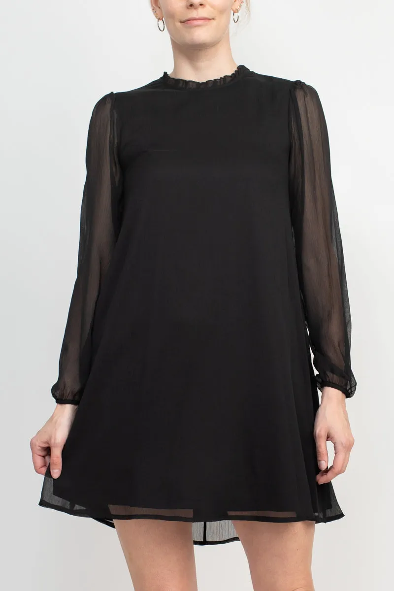 Tasha   Sophie Balloon Sleeve Ruffle Neck Keyhole Back Trapeze Chiffon Dress