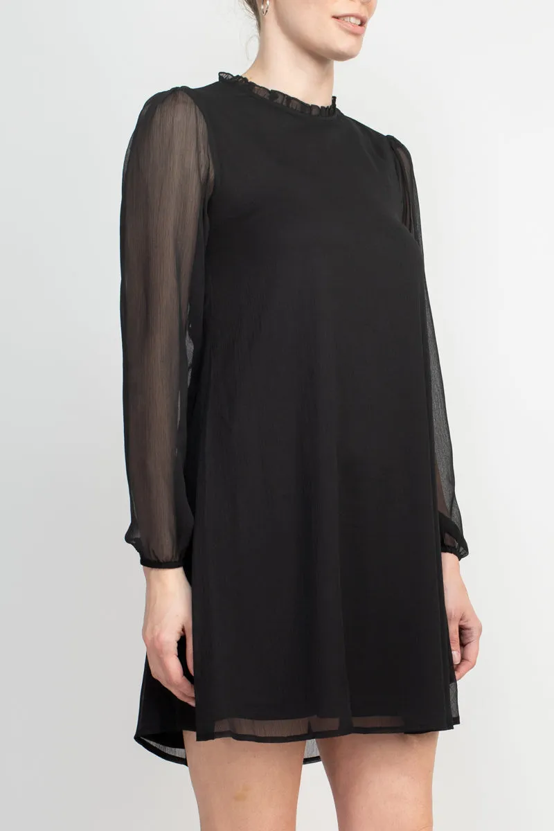 Tasha   Sophie Balloon Sleeve Ruffle Neck Keyhole Back Trapeze Chiffon Dress