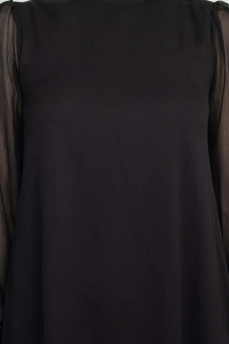 Tasha   Sophie Balloon Sleeve Ruffle Neck Keyhole Back Trapeze Chiffon Dress