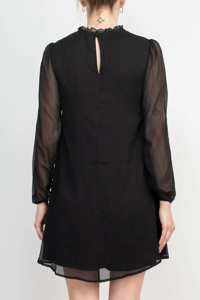 Tasha   Sophie Balloon Sleeve Ruffle Neck Keyhole Back Trapeze Chiffon Dress