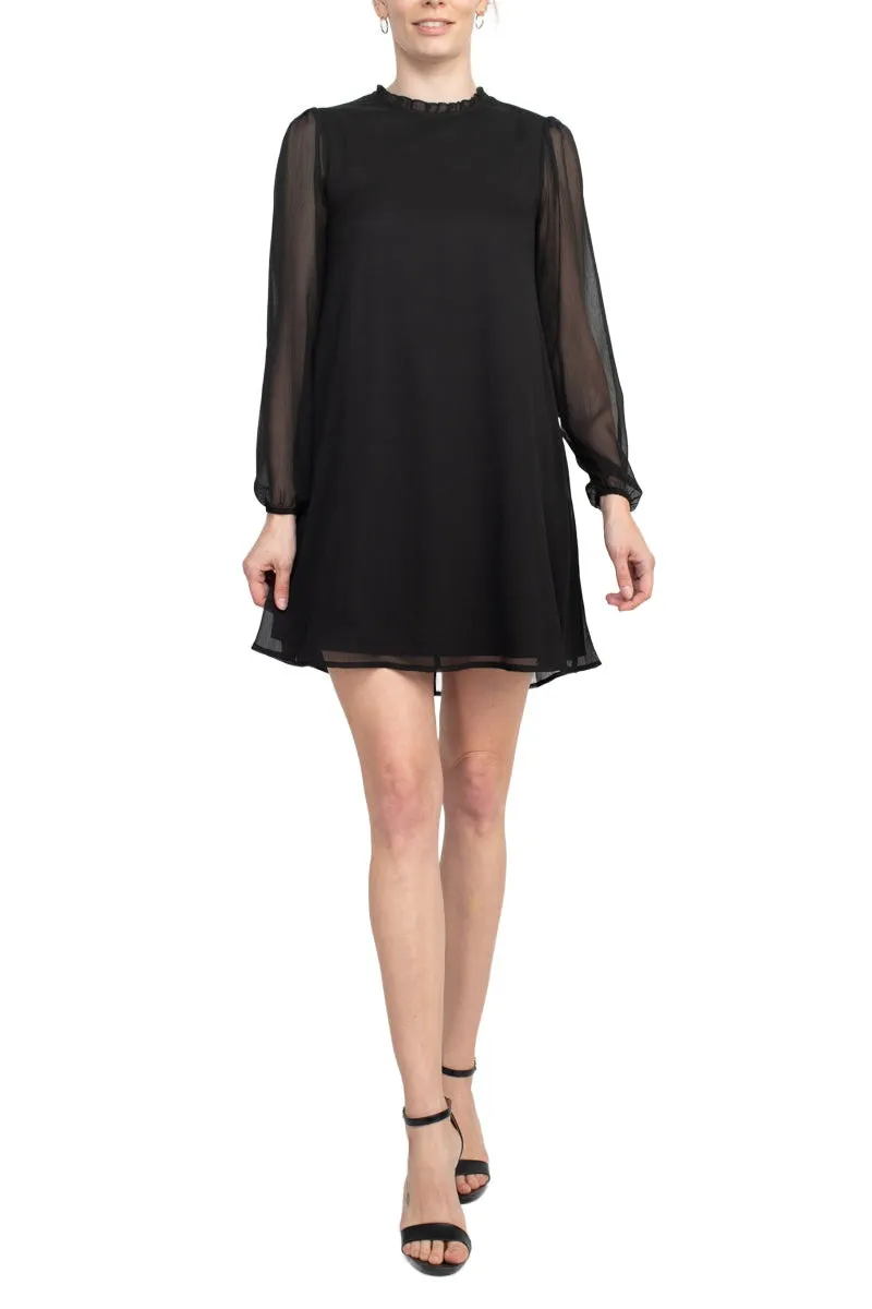 Tasha   Sophie Balloon Sleeve Ruffle Neck Keyhole Back Trapeze Chiffon Dress