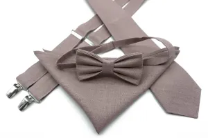Taupe Beige Pocket Square and Suspenders Set for Men