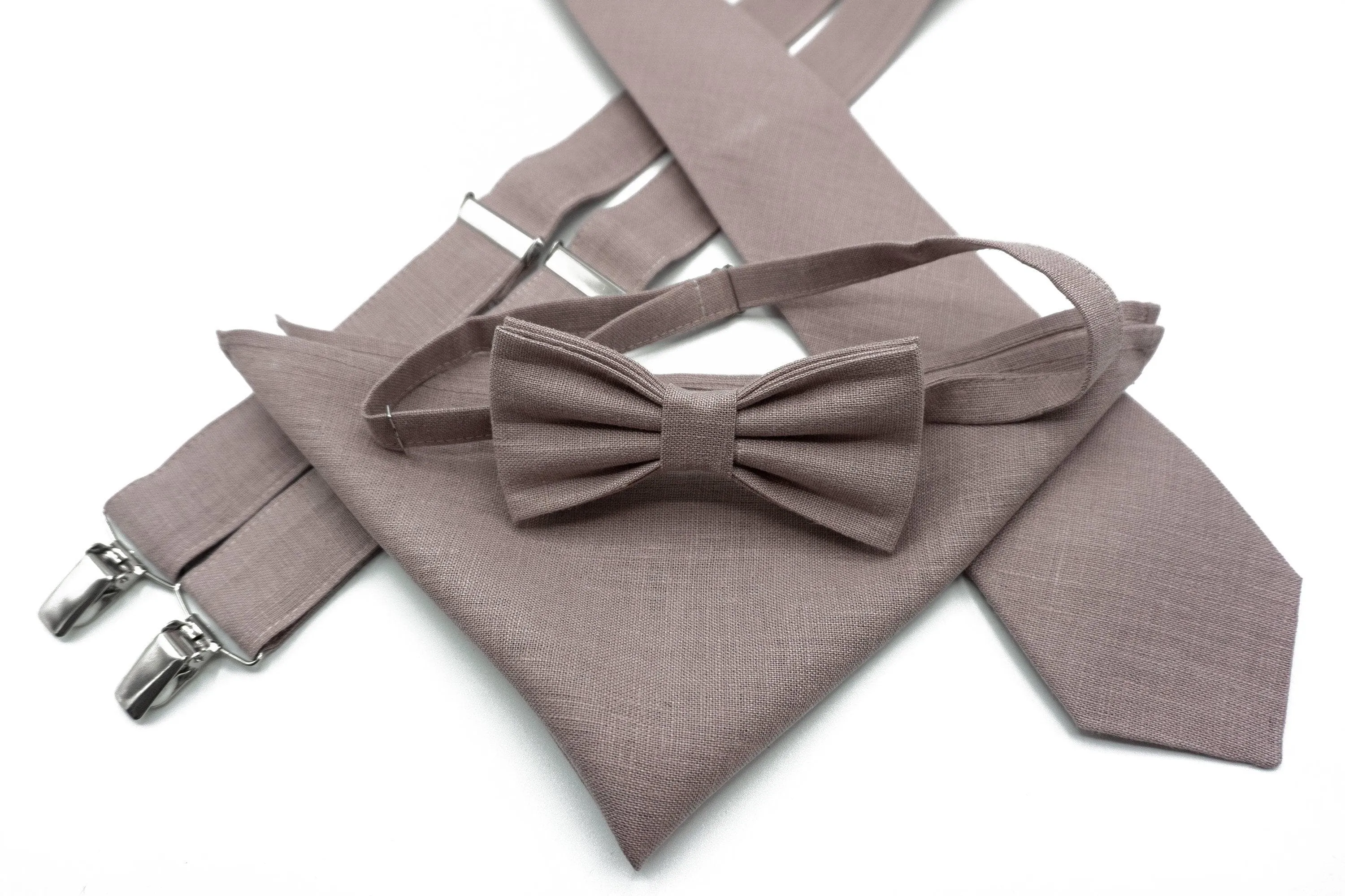 Taupe Beige Pocket Square and Suspenders Set for Men