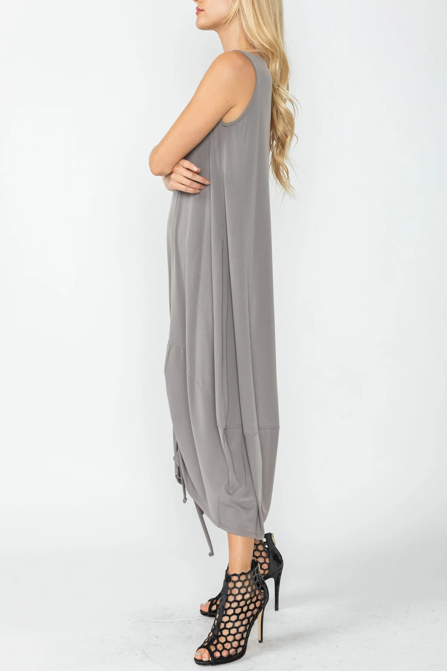 Taupe Drawstring Balloon Dress