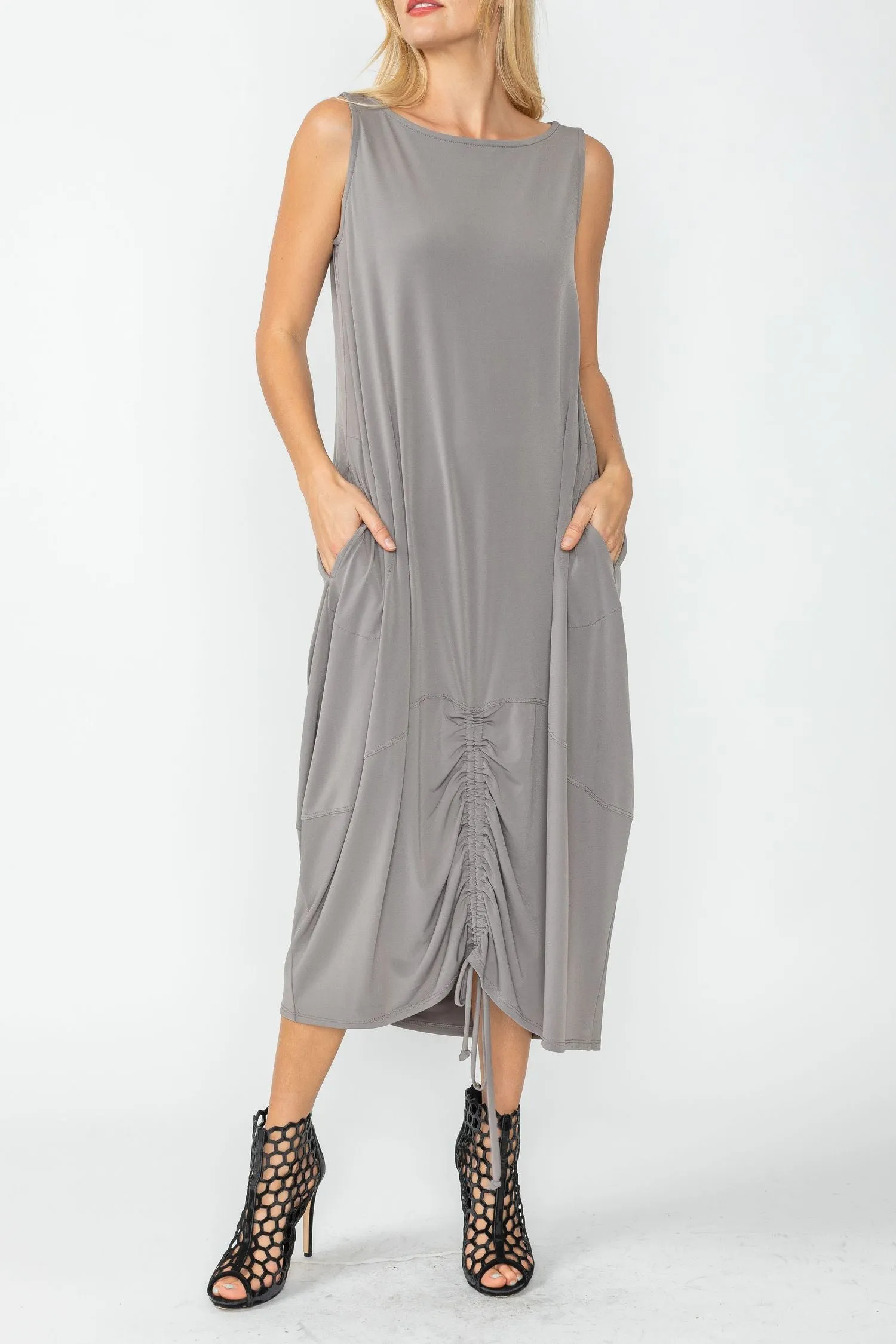 Taupe Drawstring Balloon Dress