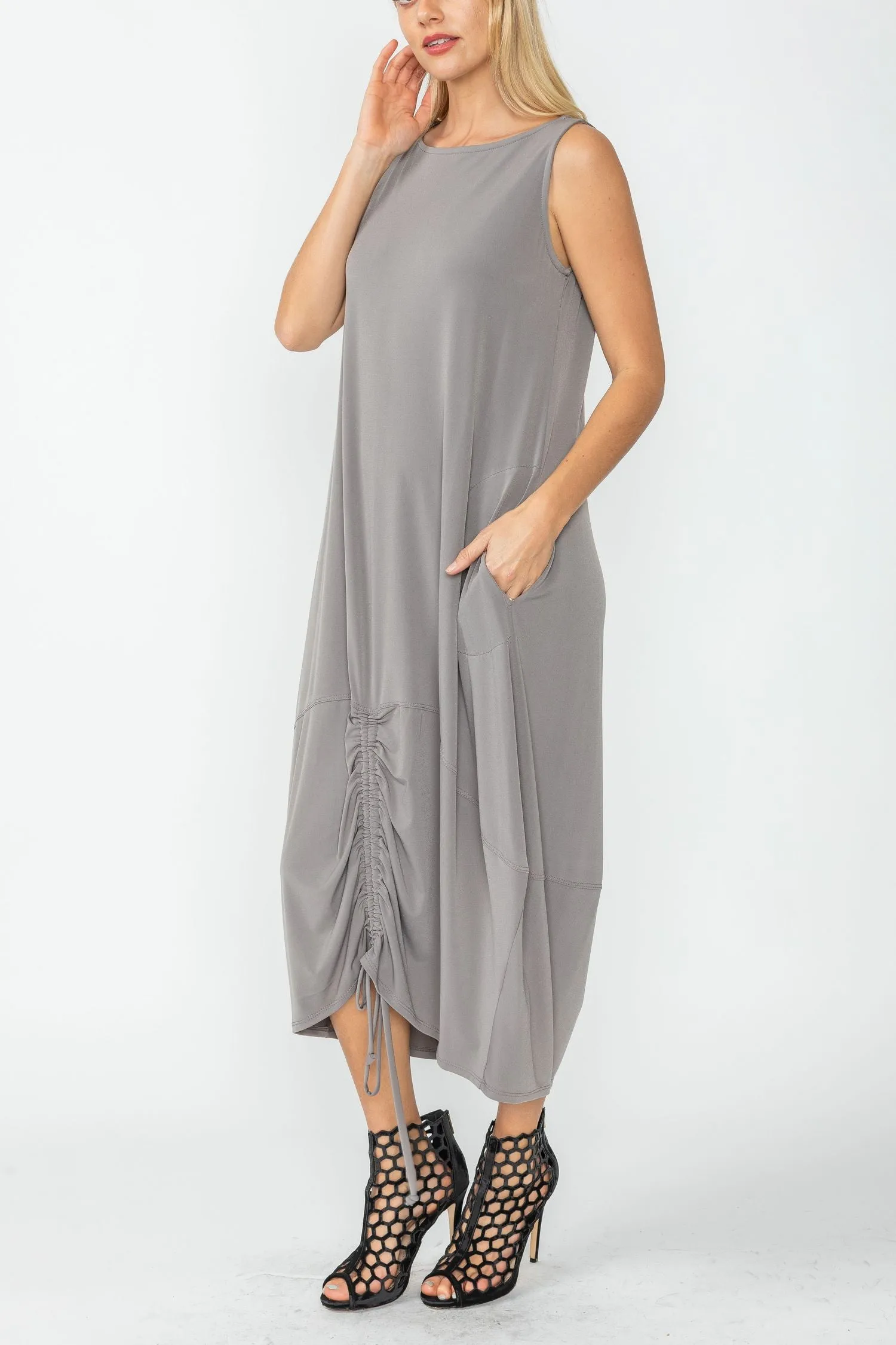Taupe Drawstring Balloon Dress