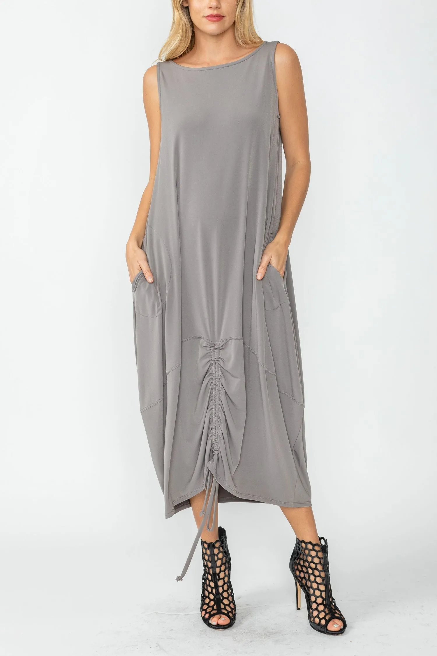 Taupe Drawstring Balloon Dress