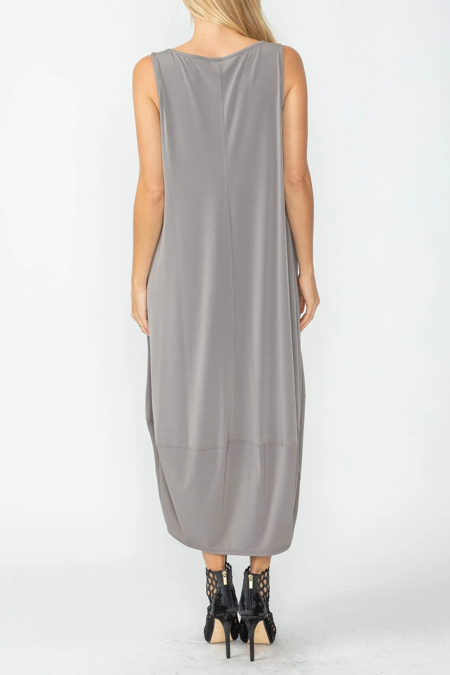 Taupe Drawstring Balloon Dress