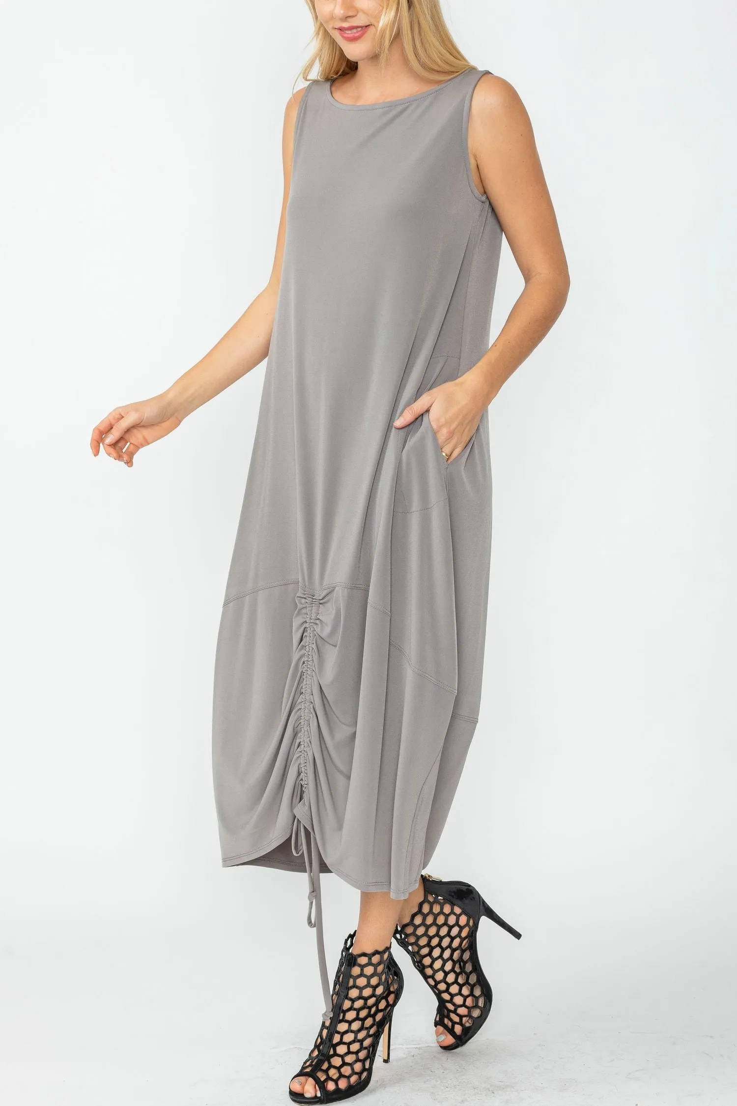 Taupe Drawstring Balloon Dress
