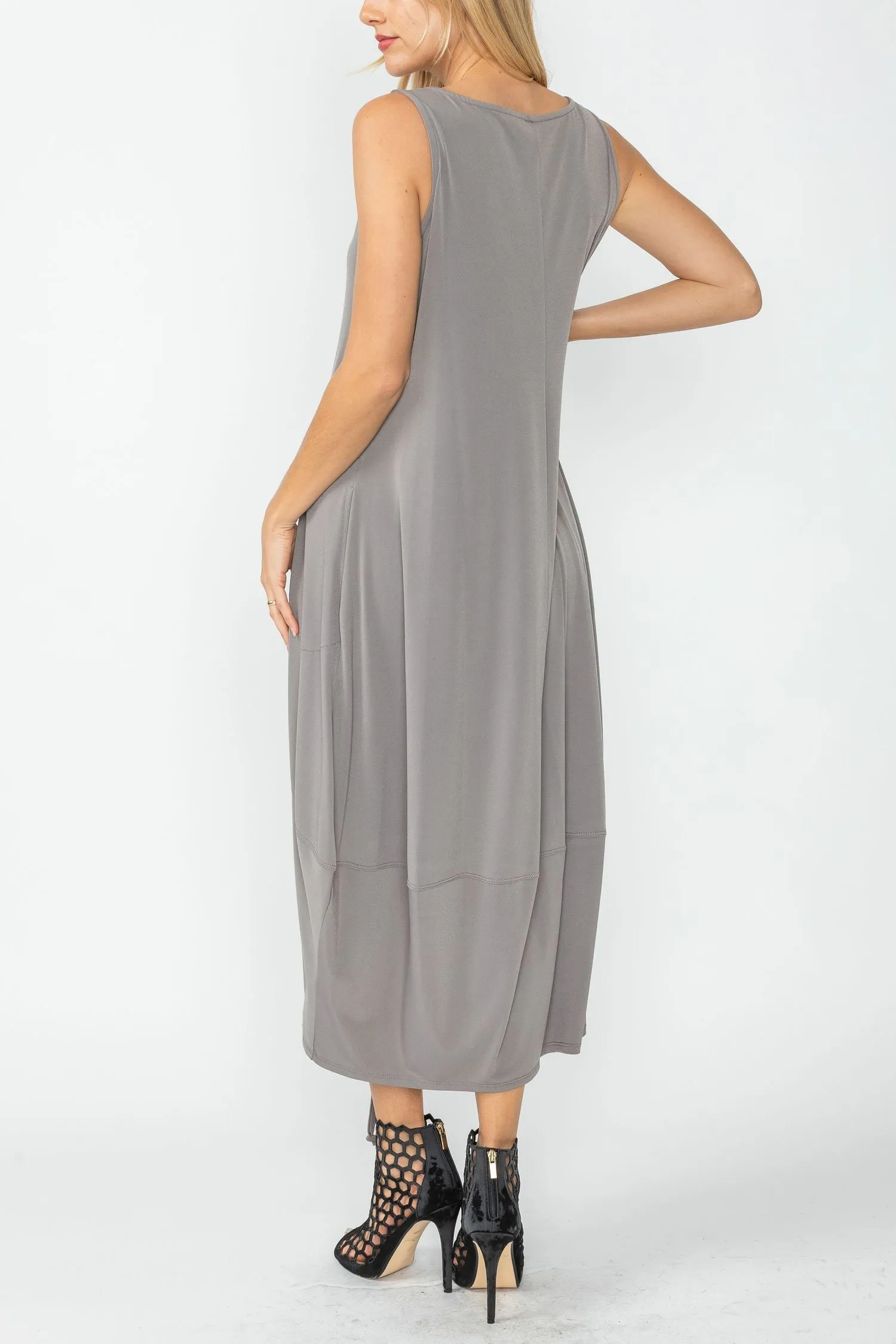 Taupe Drawstring Balloon Dress